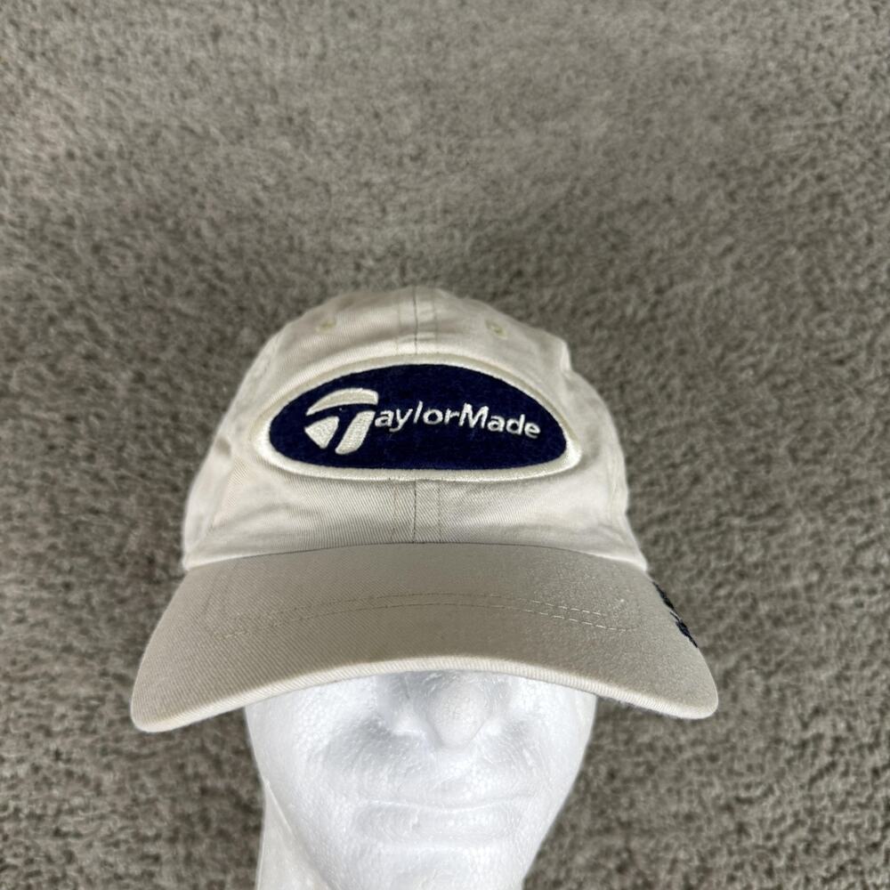 TaylorMade Hat Cap Strap Back Mens One Size Beige Navy Golf Logo Adjustable